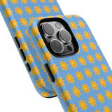 Sunburst Pattern Tough Magnetic Phone Case — Bright Yellow Suns on Sky Blue