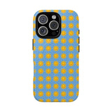 Sunburst Pattern Tough Magnetic Phone Case — Bright Yellow Suns on Sky Blue