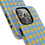 Sunburst Pattern Tough Magnetic Phone Case — Bright Yellow Suns on Sky Blue