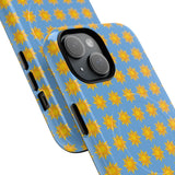 Sunburst Pattern Tough Magnetic Phone Case — Bright Yellow Suns on Sky Blue