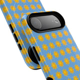 Sunburst Pattern Tough Magnetic Phone Case — Bright Yellow Suns on Sky Blue