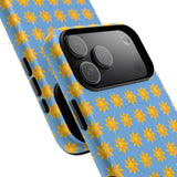 Sunburst Pattern Tough Magnetic Phone Case — Bright Yellow Suns on Sky Blue