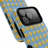 Sunburst Pattern Tough Magnetic Phone Case — Bright Yellow Suns on Sky Blue