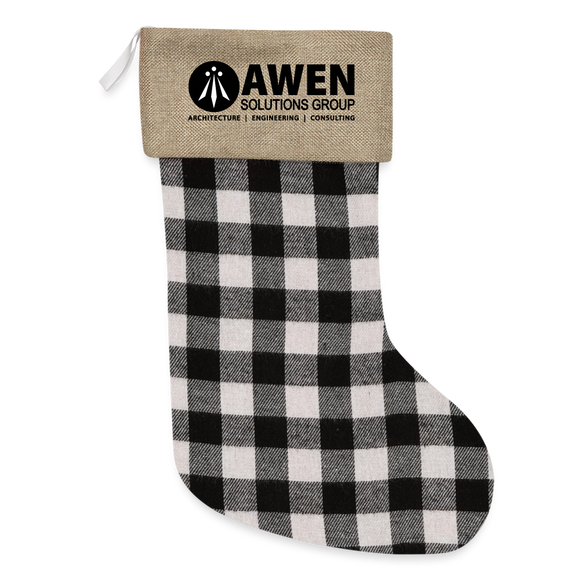 Awen Plaid Christmas Stocking - white/black