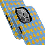 Sunburst Pattern Tough Magnetic Phone Case — Bright Yellow Suns on Sky Blue