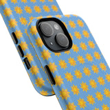 Sunburst Pattern Tough Magnetic Phone Case — Bright Yellow Suns on Sky Blue