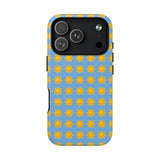 Sunburst Pattern Tough Magnetic Phone Case — Bright Yellow Suns on Sky Blue