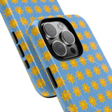 Sunburst Pattern Tough Magnetic Phone Case — Bright Yellow Suns on Sky Blue