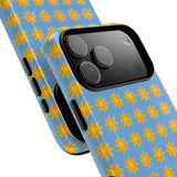 Sunburst Pattern Tough Magnetic Phone Case — Bright Yellow Suns on Sky Blue