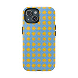 Sunburst Pattern Tough Magnetic Phone Case — Bright Yellow Suns on Sky Blue