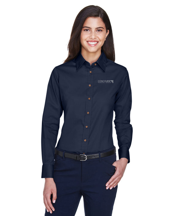 Concourse Federal Harriton Ladies' Easy Blend™ Long-Sleeve Twill Shirt with Stain-Release